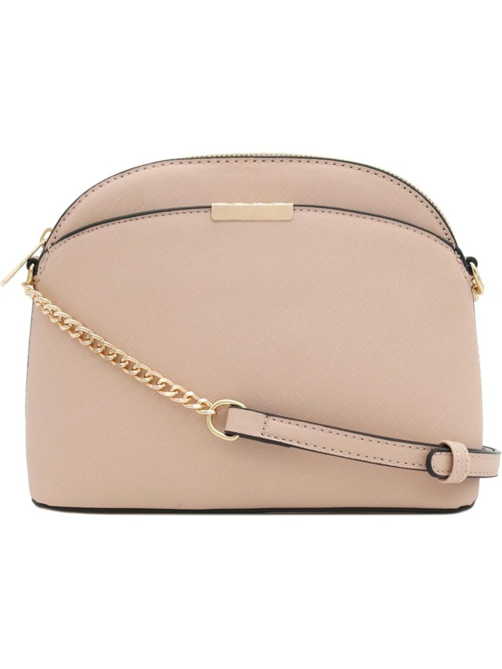 Women's Nude Faux Leather Small Dome Comfort Crossbody Bag with Chain Strap